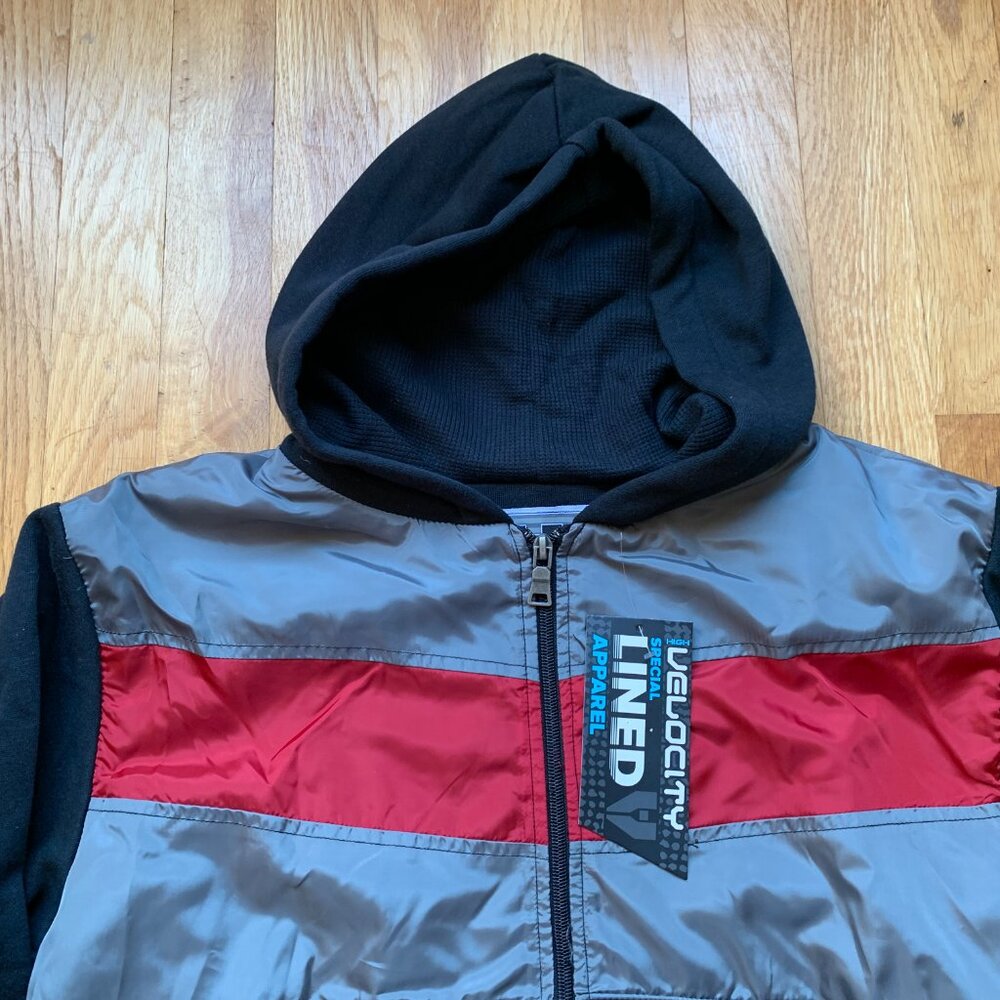 NWT Velocity Zip Up Jacket Kids Small Grey Red Black - Picture 2 of 11